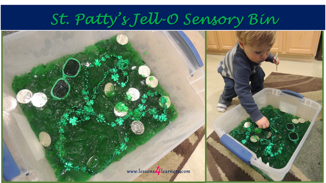﻿﻿﻿St. Patty’s Jell-O Sensory Bin
